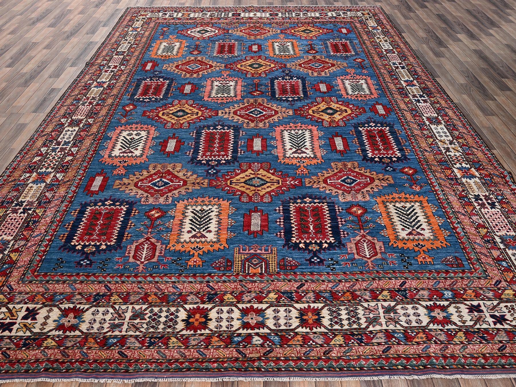 Blue 9'11" x 13'11" Kazak Hand knotted Wool Rug - Sku: O02774