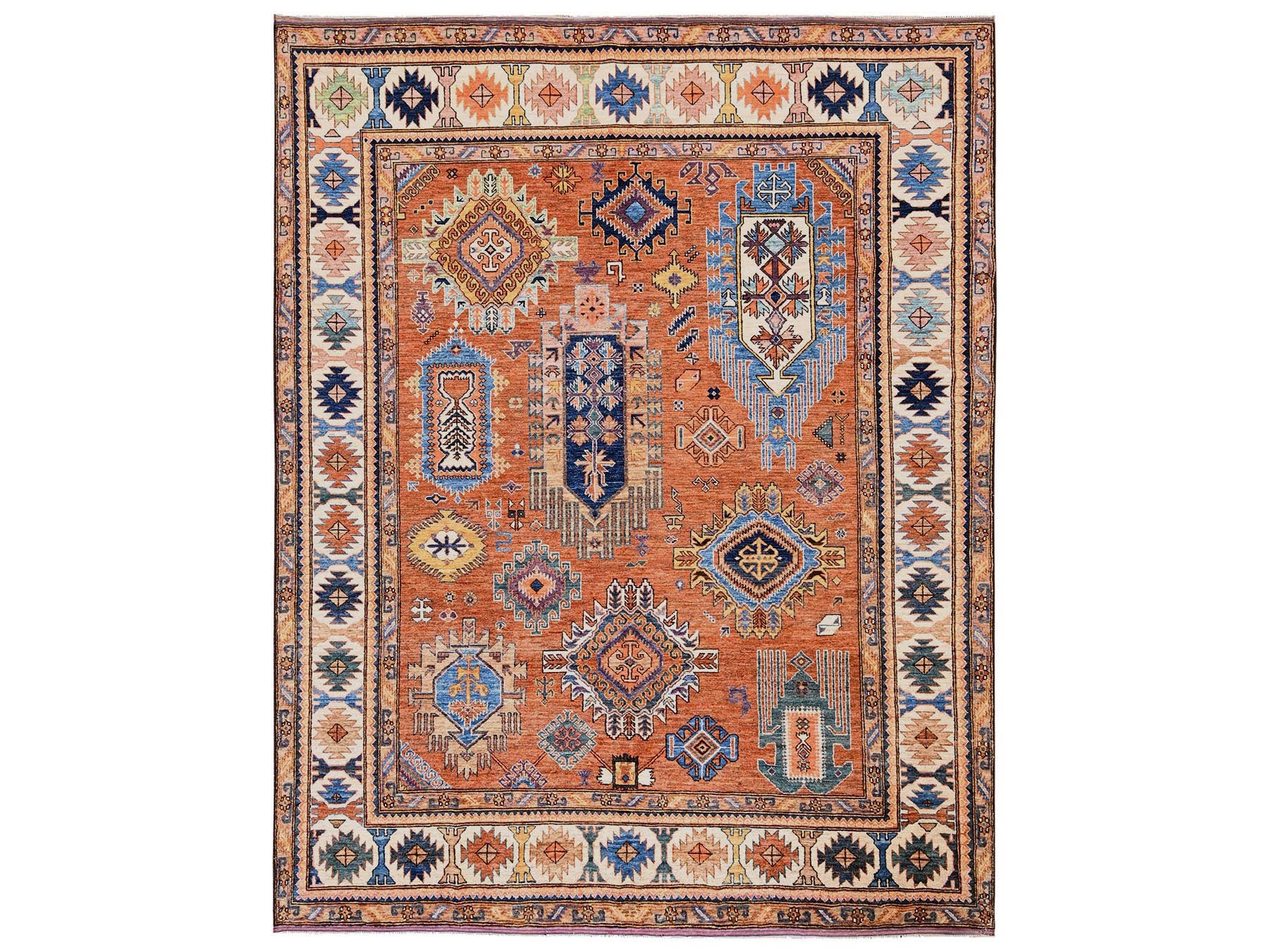 Orange 8'4" x 10'5" Kazak Hand knotted Wool Rug - Sku: O02775