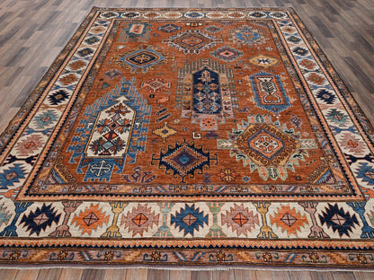 Ersari Kazak hand-knotted wool rug in Orange & Ivory, 8'4" x 10'5" — SKU O02775 (view 2)