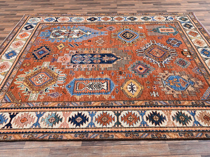 Ersari Kazak hand-knotted wool rug in Orange & Ivory, 8'4" x 10'5" — SKU O02775 (view 4)