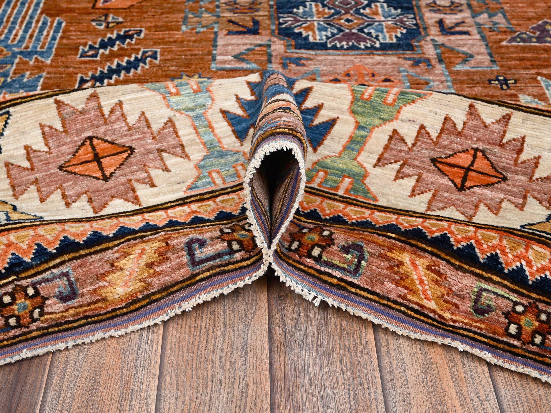 Ersari Kazak hand-knotted wool rug in Orange & Ivory, 8'4" x 10'5" — SKU O02775 (view 6)
