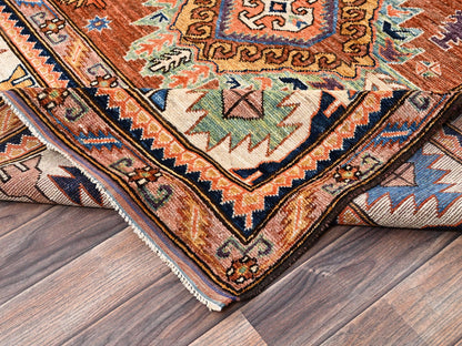 Ersari Kazak hand-knotted wool rug in Orange & Ivory, 8'4" x 10'5" — SKU O02775 (view 7)