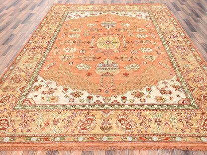 Orange 8'8" x 11'9" Oushak And Peshawar Hand knotted Wool Rug - Sku: O02776