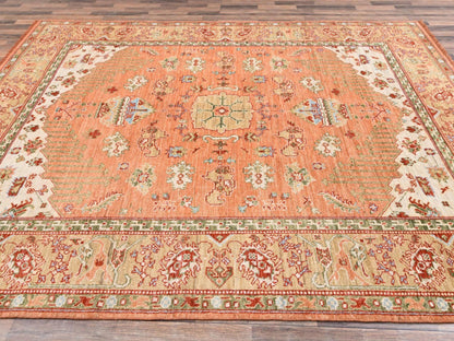 Orange 8'8" x 11'9" Oushak And Peshawar Hand knotted Wool Rug - Sku: O02776