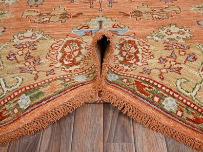 Orange 8'8" x 11'9" Oushak And Peshawar Hand knotted Wool Rug - Sku: O02776