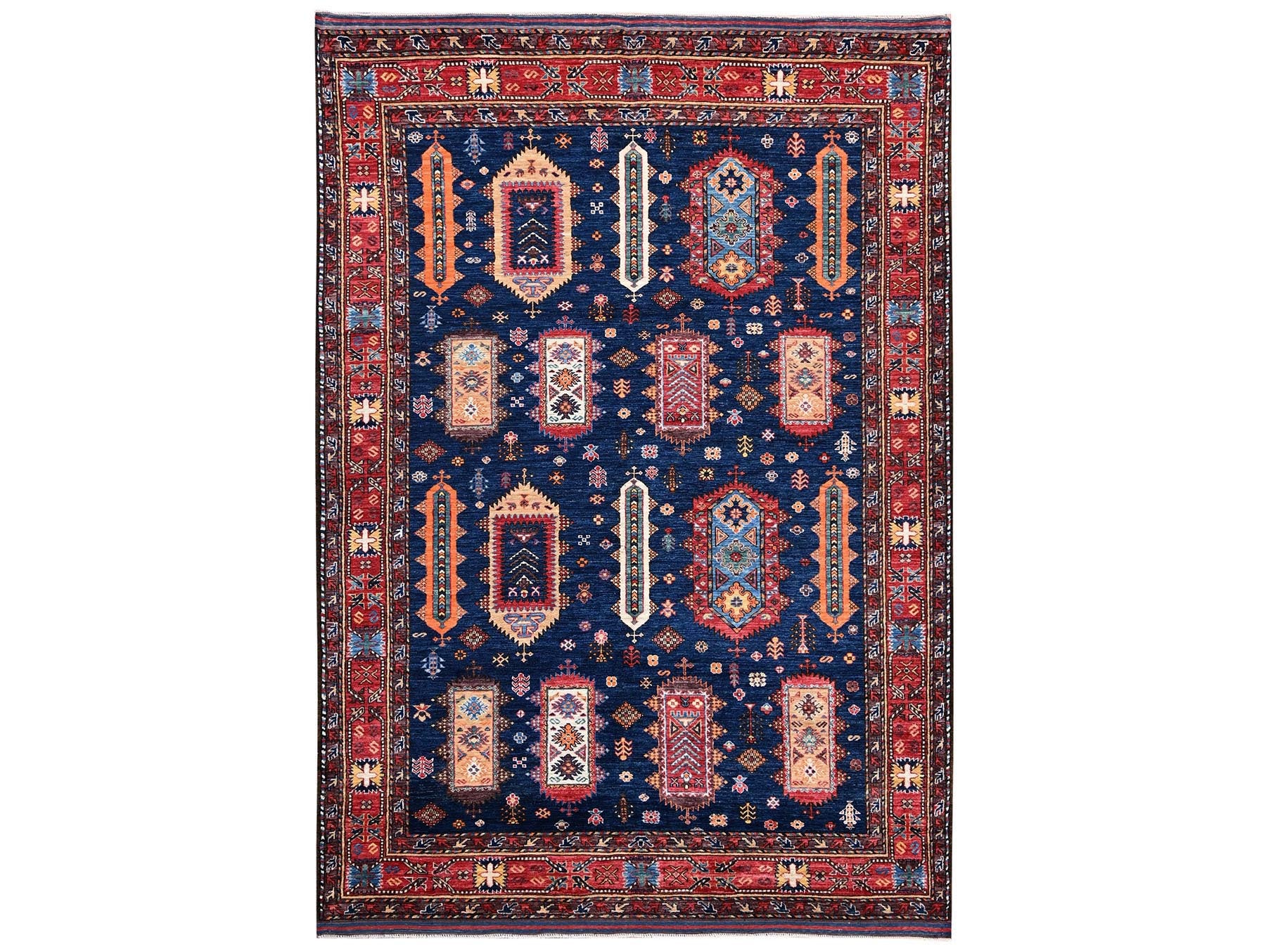 Blue 6'1" x 8'7" Kazak Hand knotted Wool Rug - Sku: O02780