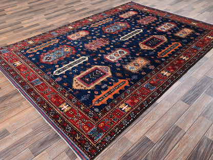 Blue 6'1" x 8'7" Kazak Hand knotted Wool Rug - Sku: O02780