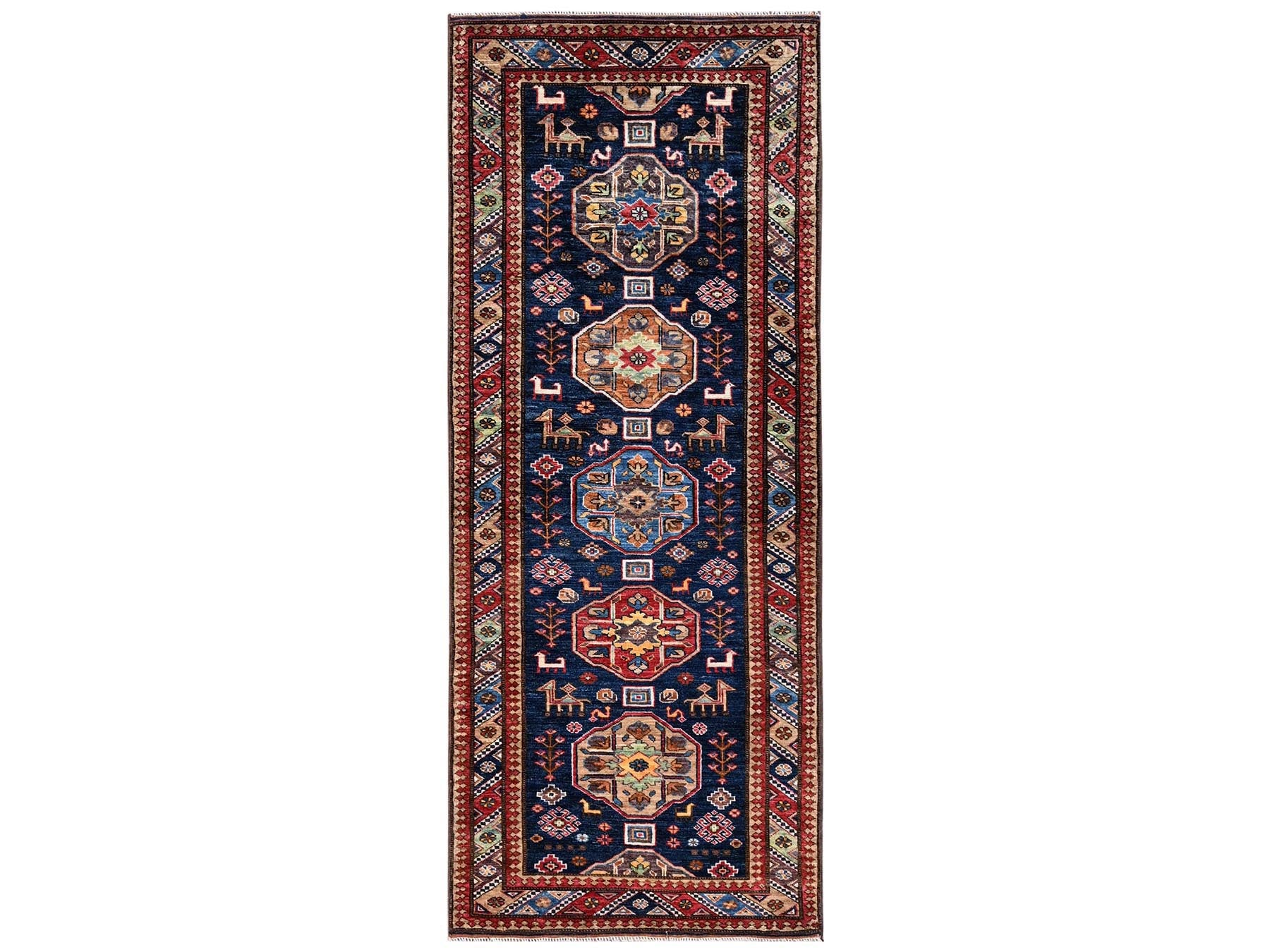 Blue 2'10" x 7'2" Kazak Hand knotted Wool Rug - Sku: O02781