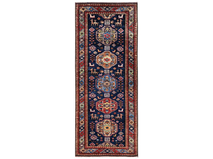 Blue 2'10" x 7'2" Kazak Hand knotted Wool Rug - Sku: O02781