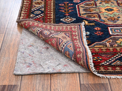 Blue 2'10" x 7'2" Kazak Hand knotted Wool Rug - Sku: O02781