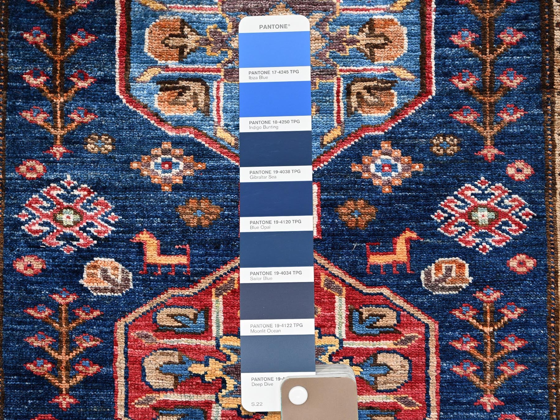 Ersari Kazak hand-knotted wool runner in Blue & Colorful, 2'10" x 7'2" — SKU O02781 (view 4)