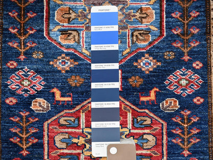Ersari Kazak hand-knotted wool runner in Blue & Colorful, 2'10" x 7'2" — SKU O02781 (view 4)
