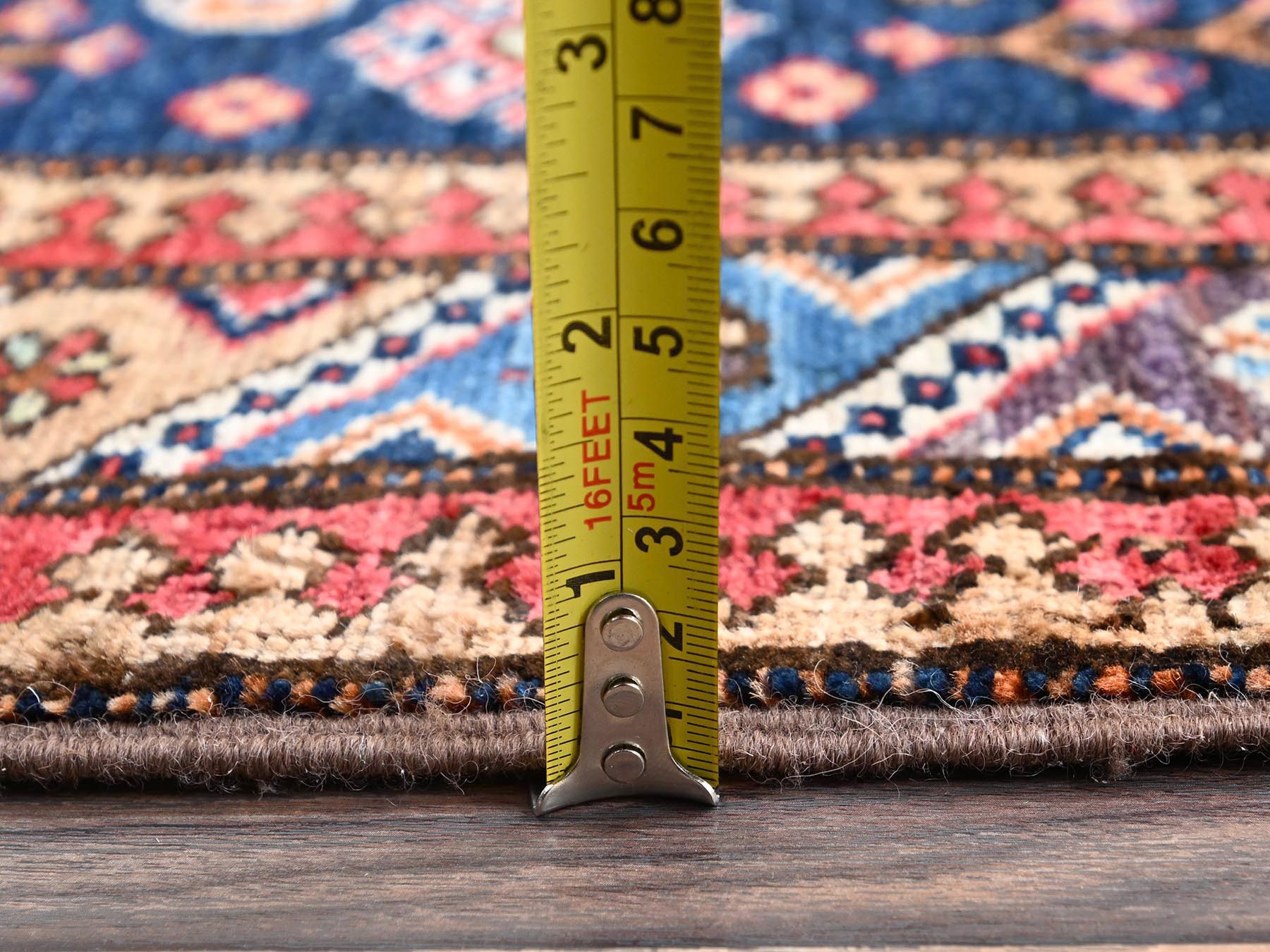 Ersari Kazak hand-knotted wool runner in Blue & Colorful, 2'10" x 7'2" — SKU O02781 (view 6)