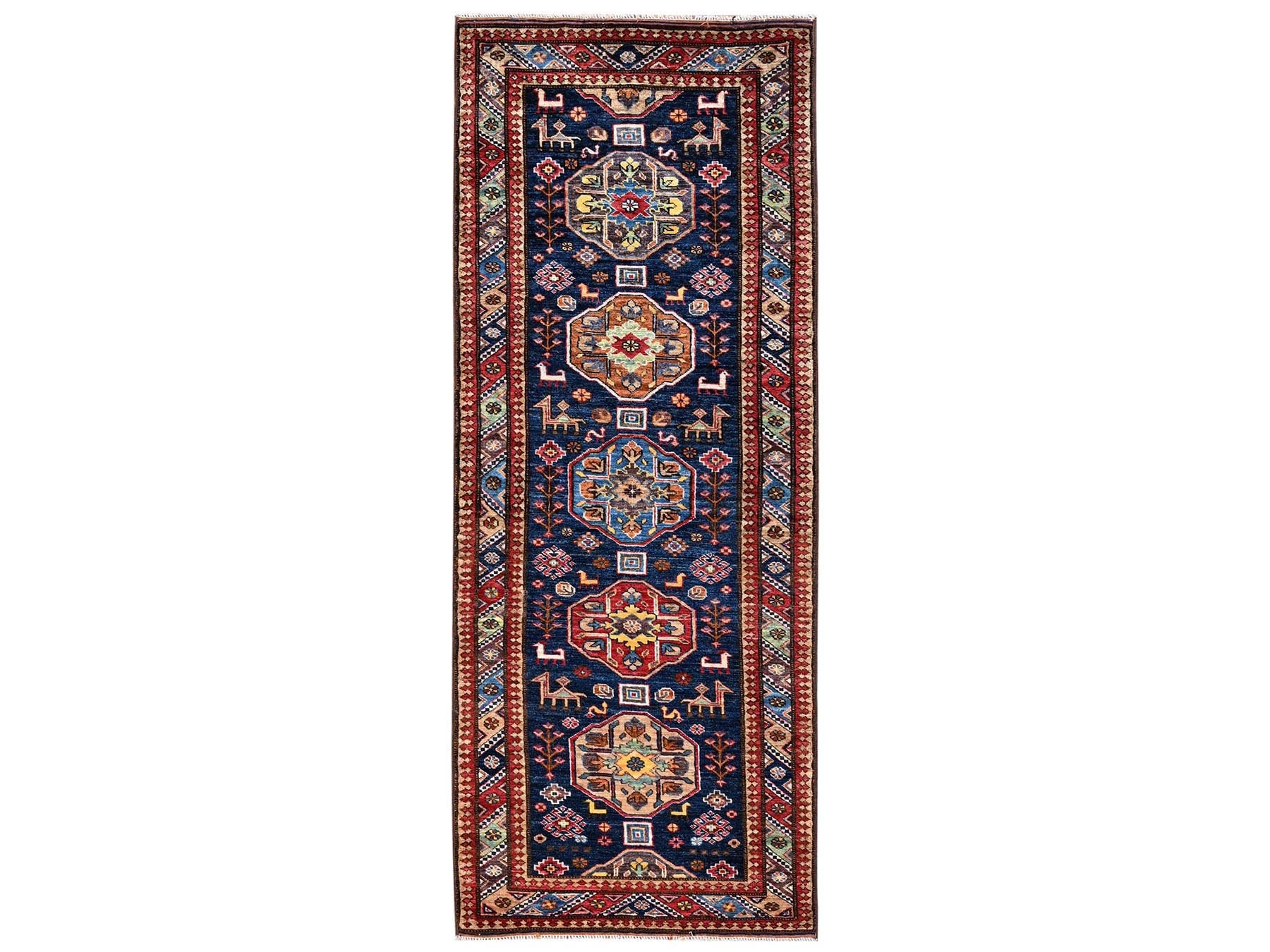 Blue 2'9" x 7'2" Kazak Hand knotted Wool Rug - Sku: O02782