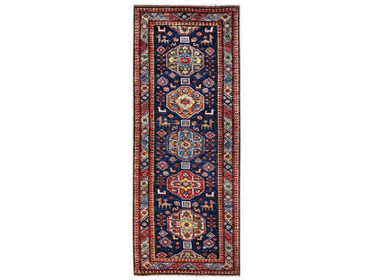 Blue 2'9" x 7'2" Kazak Hand knotted Wool Rug - Sku: O02782