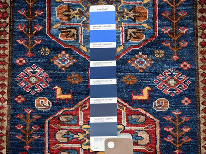 Blue 2'9" x 7'2" Kazak Hand knotted Wool Rug - Sku: O02782