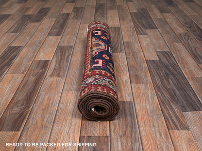 Blue 2'9" x 7'2" Kazak Hand knotted Wool Rug - Sku: O02782