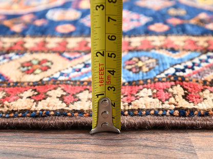 Blue 2'9" x 7'2" Kazak Hand knotted Wool Rug - Sku: O02782