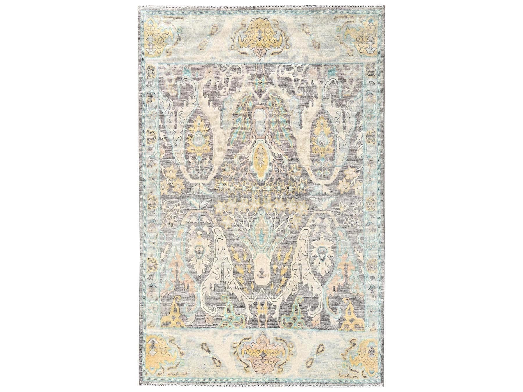 Tribal & Geometric hand-knotted wool rug in Gray, 4'8" x 7'1" — SKU O02783