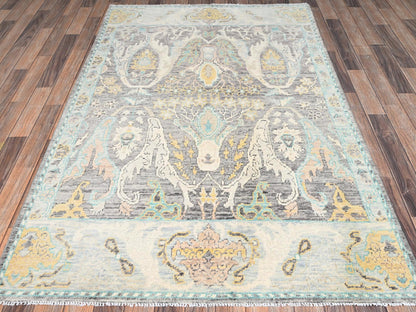 Tribal & Geometric hand-knotted wool rug in Gray, 4'8" x 7'1" — SKU O02783 (view 2)