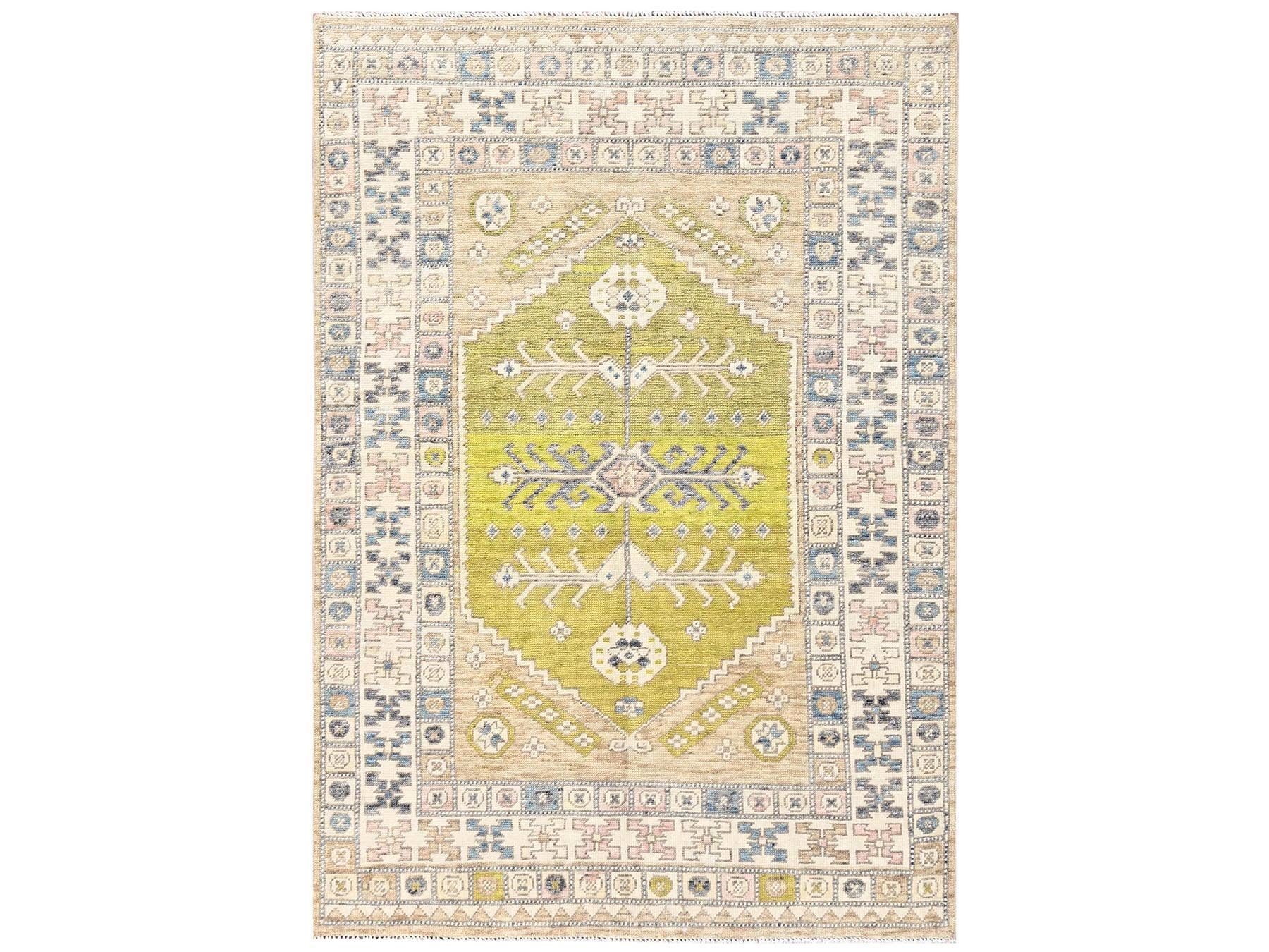 Brown 4'9" x 6'11" Oushak And Peshawar Hand knotted Wool Rug - Sku: O02784