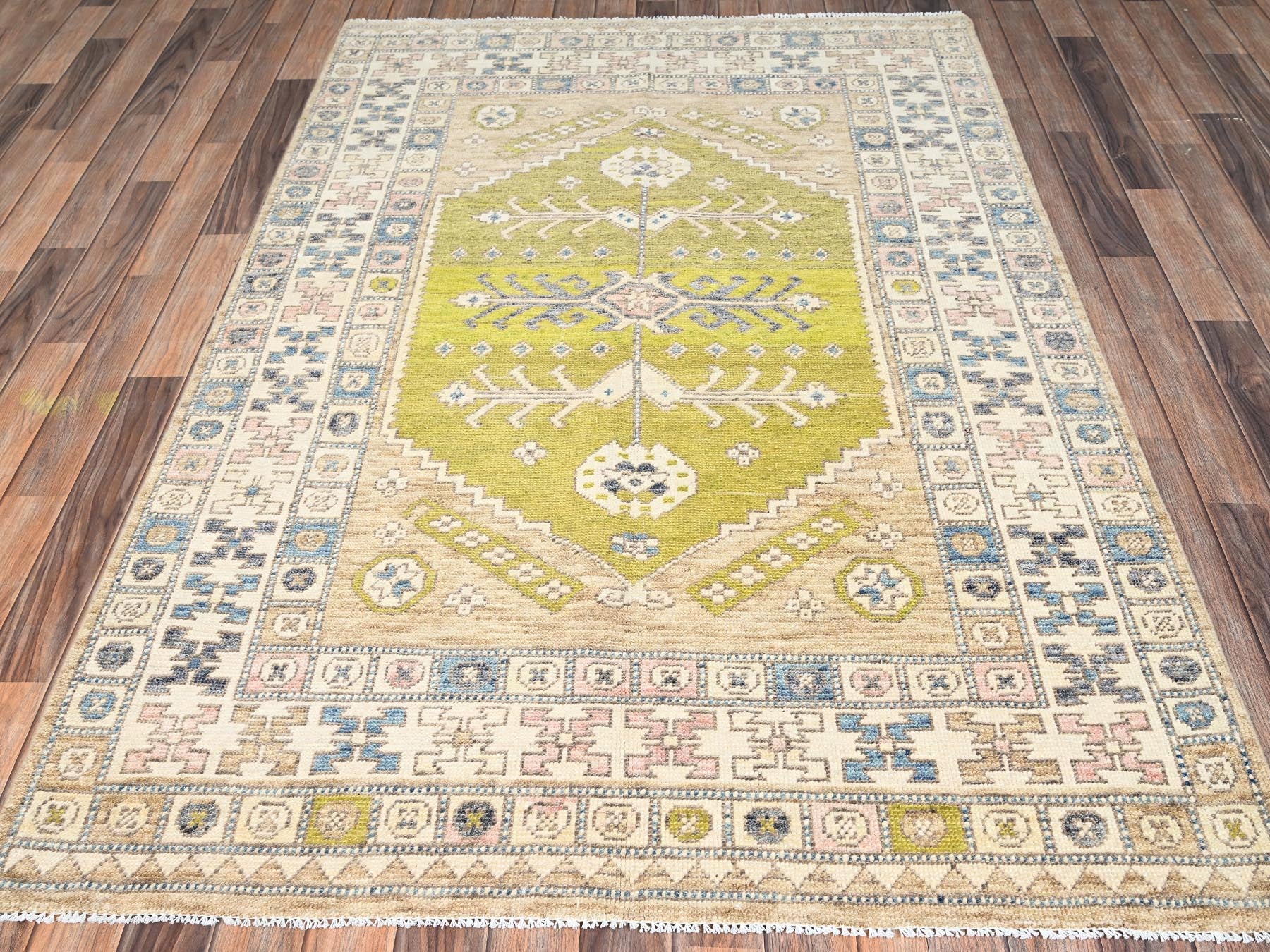 Brown 4'9" x 6'11" Oushak And Peshawar Hand knotted Wool Rug - Sku: O02784