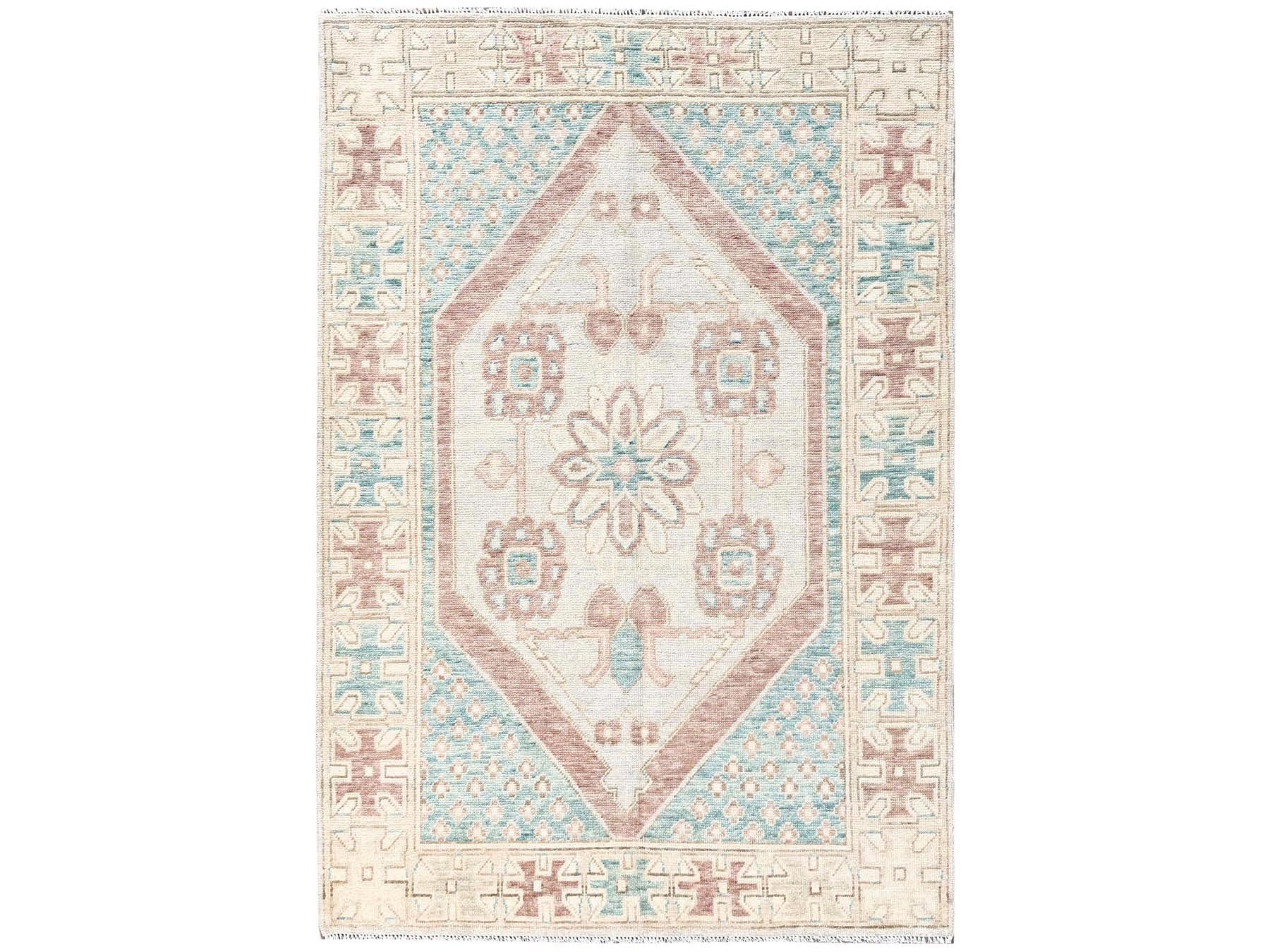 Blue 4'8" x 6'10" Oushak And Peshawar Hand knotted Wool Rug - Sku: O02785