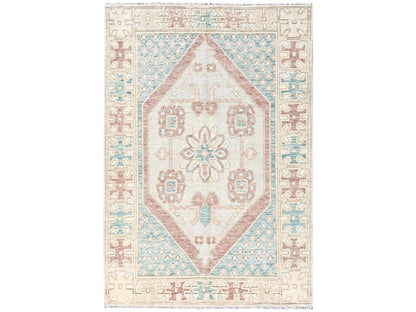 Blue 4'8" x 6'10" Oushak And Peshawar Hand knotted Wool Rug - Sku: O02785