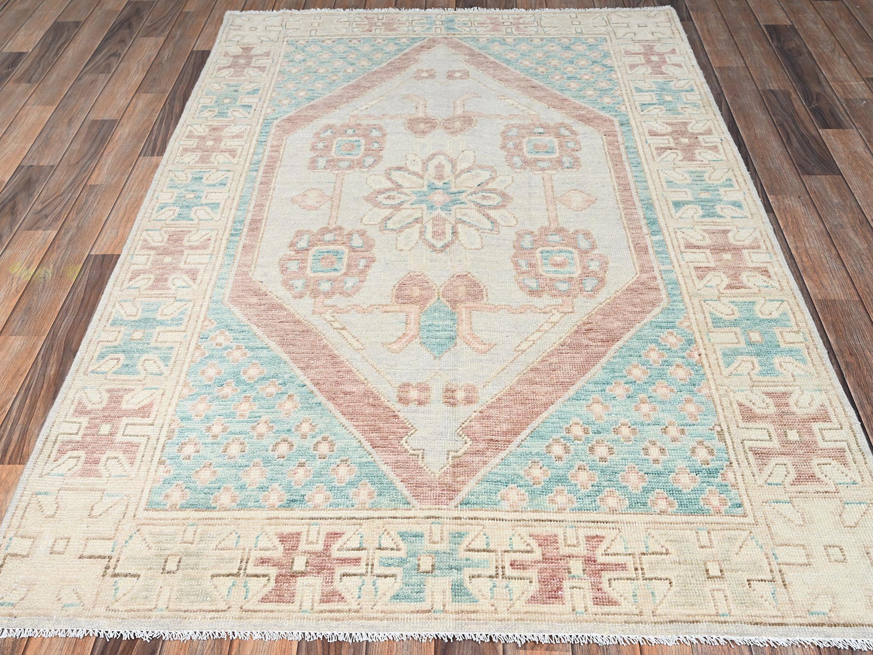 Blue 4'8" x 6'10" Oushak And Peshawar Hand knotted Wool Rug - Sku: O02785