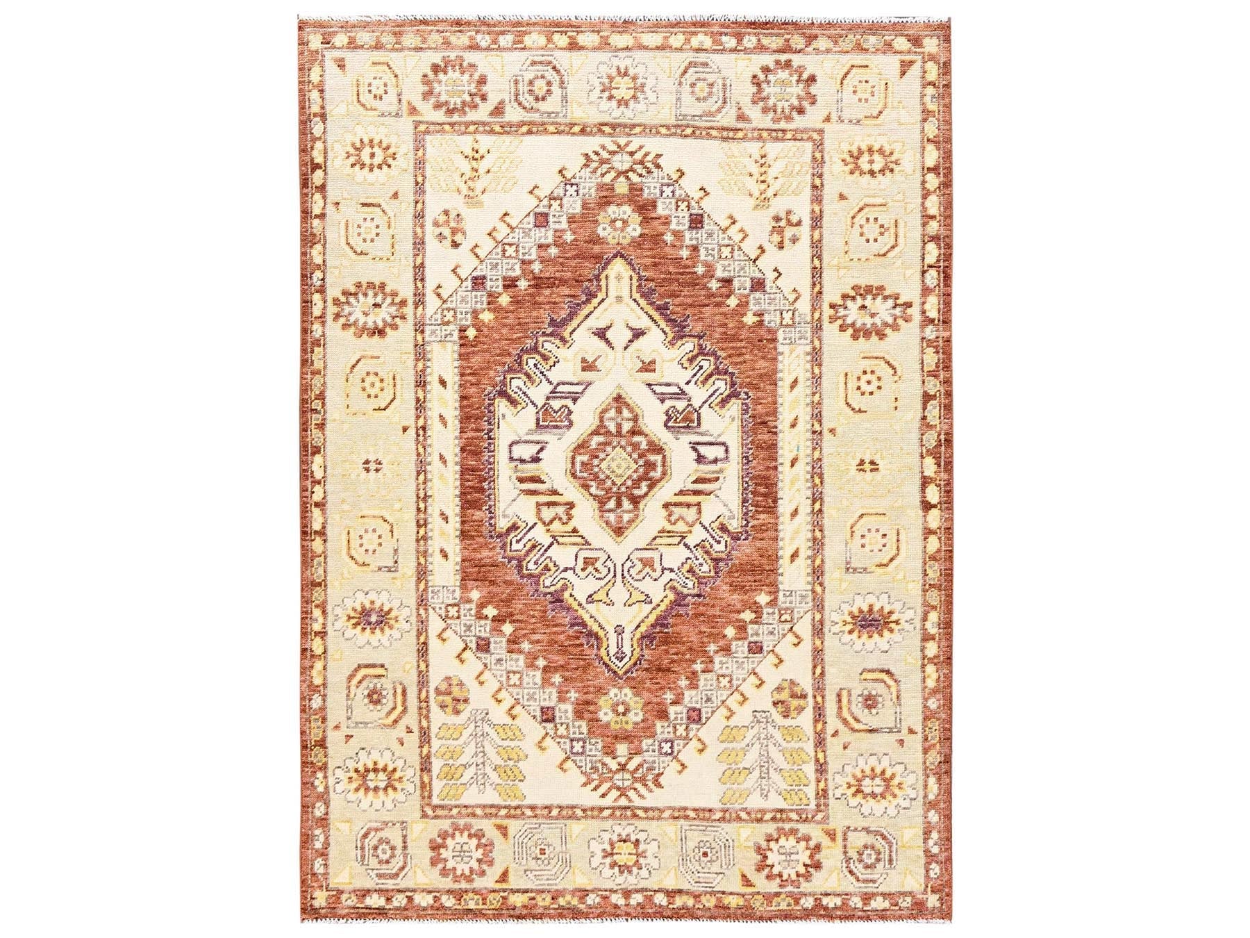Brown 4'10" x 6'9" Oushak And Peshawar Hand knotted Wool Rug - Sku: O02786