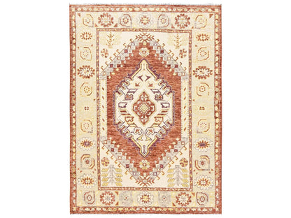 Brown 4'10" x 6'9" Oushak And Peshawar Hand knotted Wool Rug - Sku: O02786