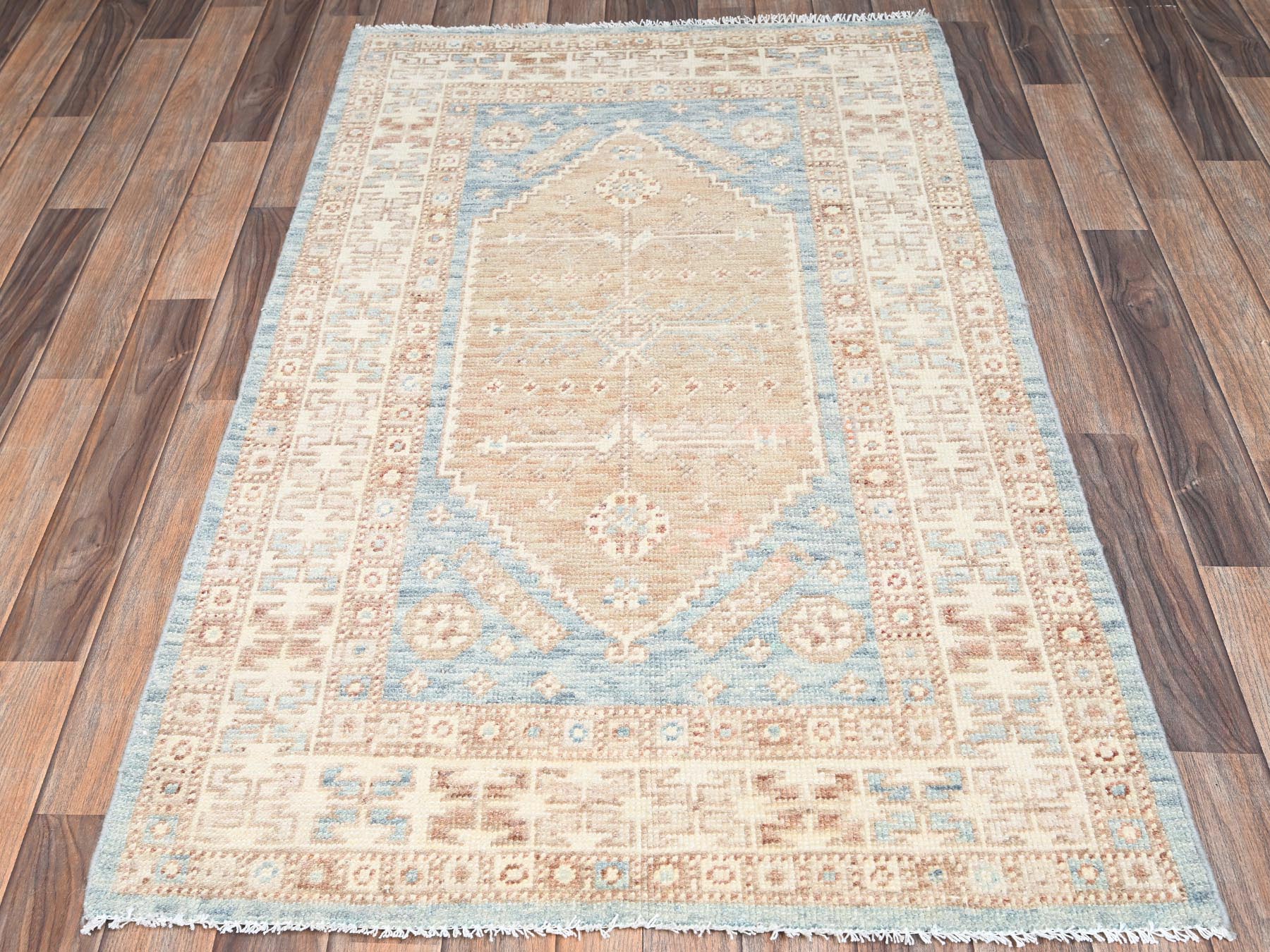 Blue 3'1" x 5'3" Oushak And Peshawar Hand knotted Wool Rug - Sku: O02789