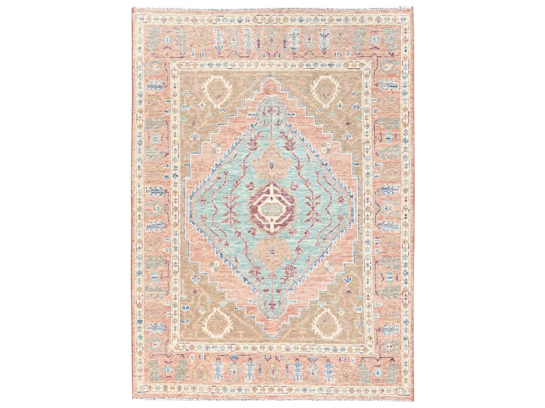 Brown 4'10" x 6'10" Oushak And Peshawar Hand knotted Wool Rug - Sku: O02793