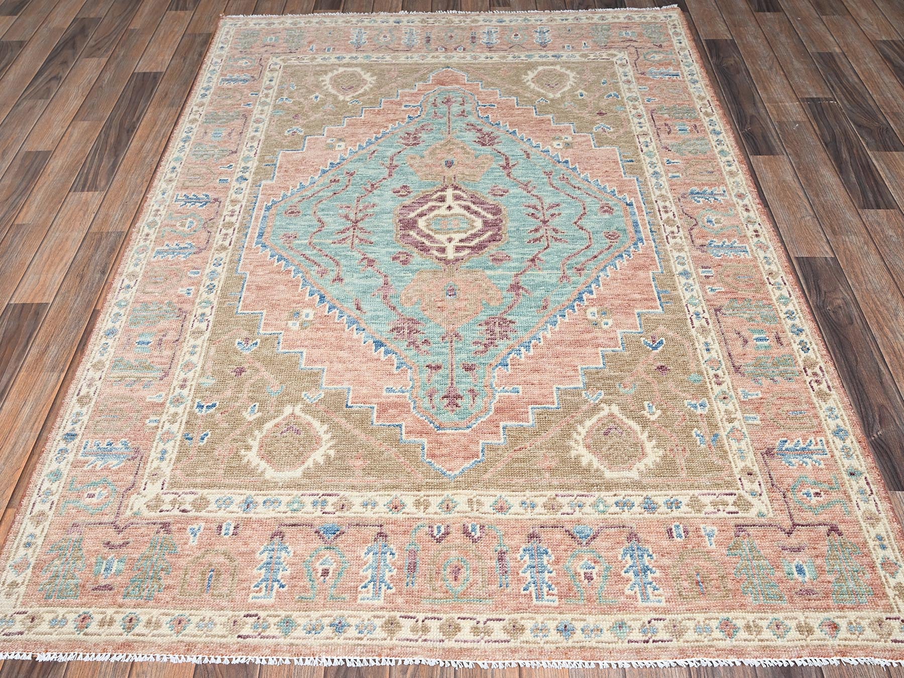 Brown 4'10" x 6'10" Oushak And Peshawar Hand knotted Wool Rug - Sku: O02793