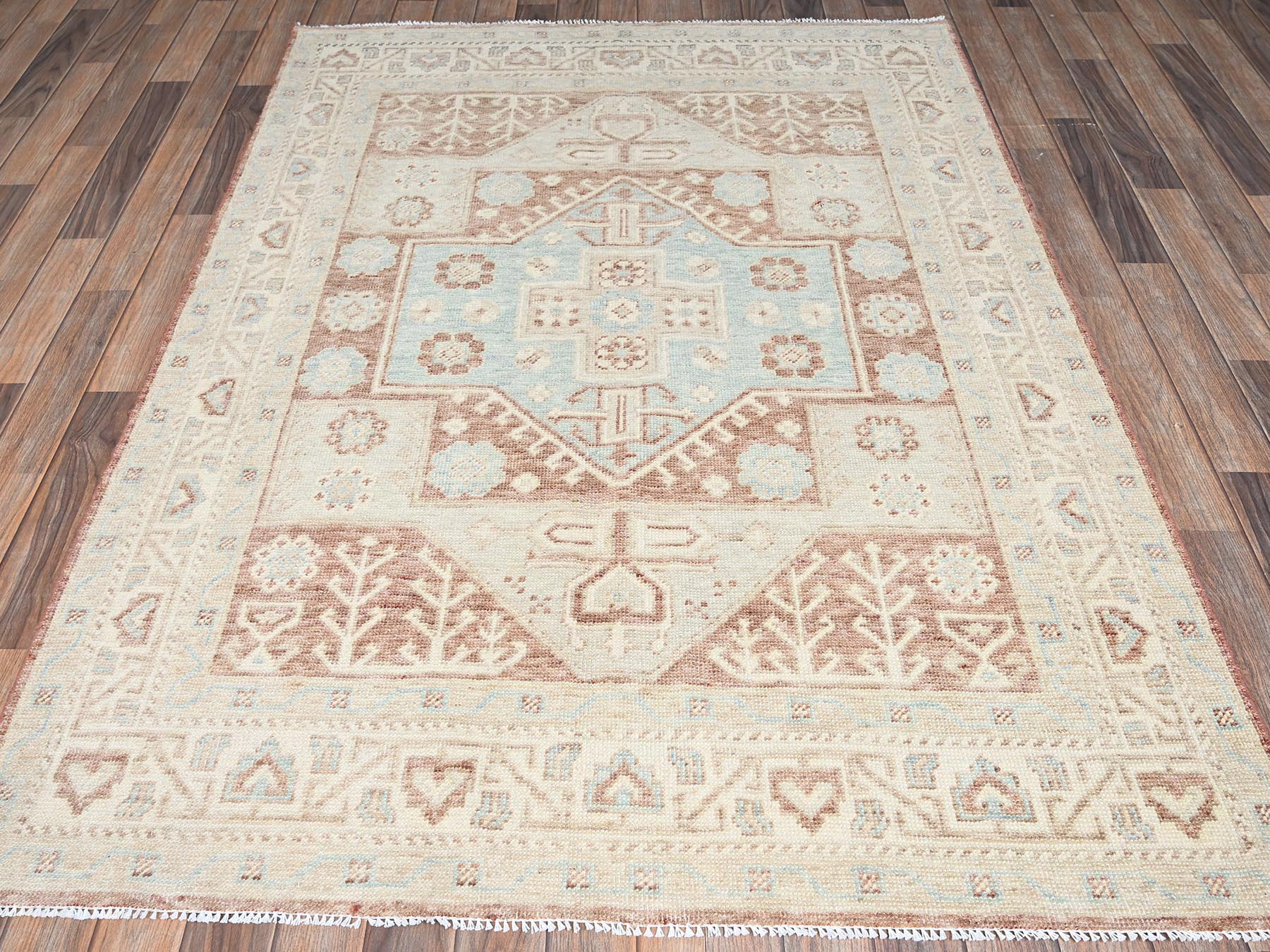 Brown 5'0" x 6'10" Oushak And Peshawar Hand knotted Wool Rug - Sku: O02794