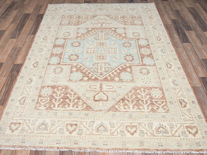 Brown 5'0" x 6'10" Oushak And Peshawar Hand knotted Wool Rug - Sku: O02794