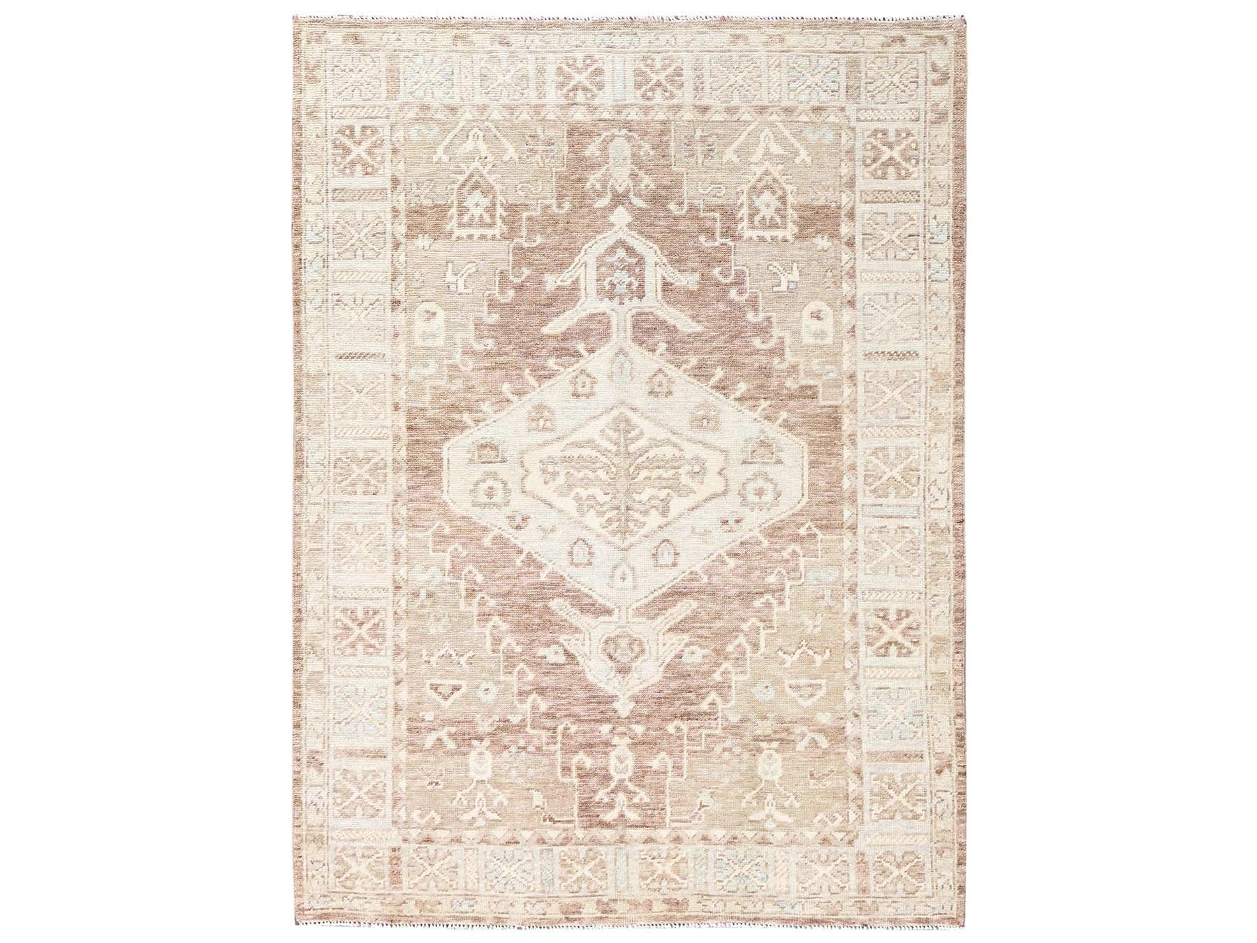 Brown 4'11" x 6'9" Oushak And Peshawar Hand knotted Wool Rug - Sku: O02795