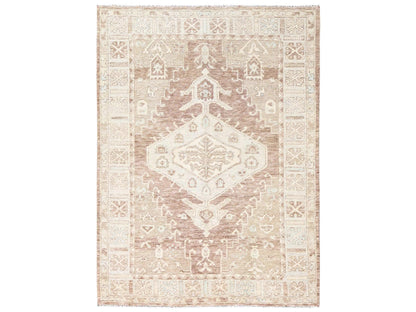 Brown 4'11" x 6'9" Oushak And Peshawar Hand knotted Wool Rug - Sku: O02795