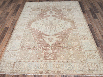 Brown 4'11" x 6'9" Oushak And Peshawar Hand knotted Wool Rug - Sku: O02795
