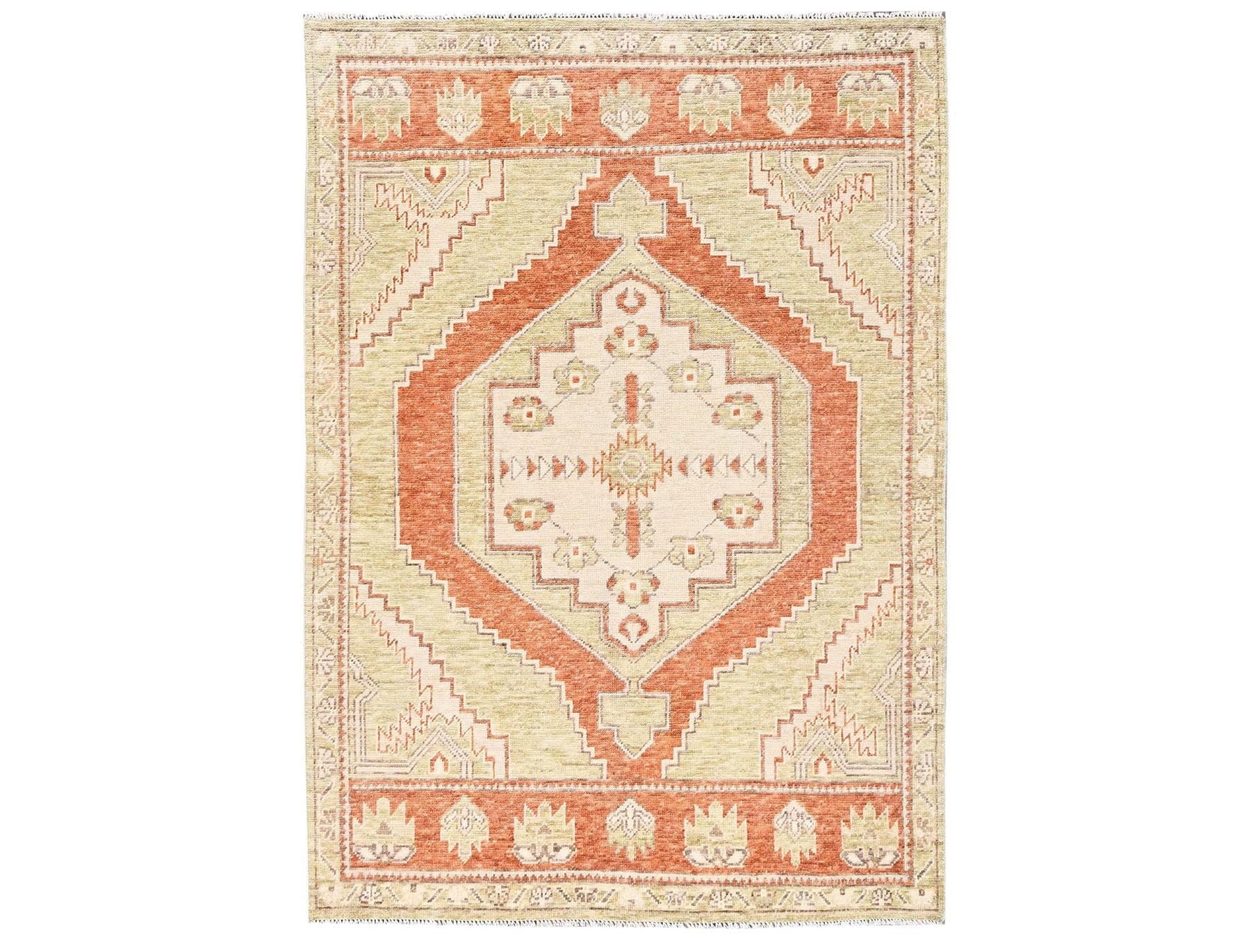 Brown 4'10" x 6'9" Oushak And Peshawar Hand knotted Wool Rug - Sku: O02796
