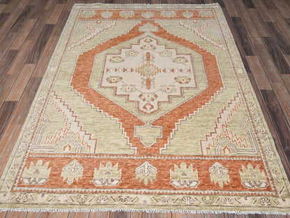 Brown 4'10" x 6'9" Oushak And Peshawar Hand knotted Wool Rug - Sku: O02796