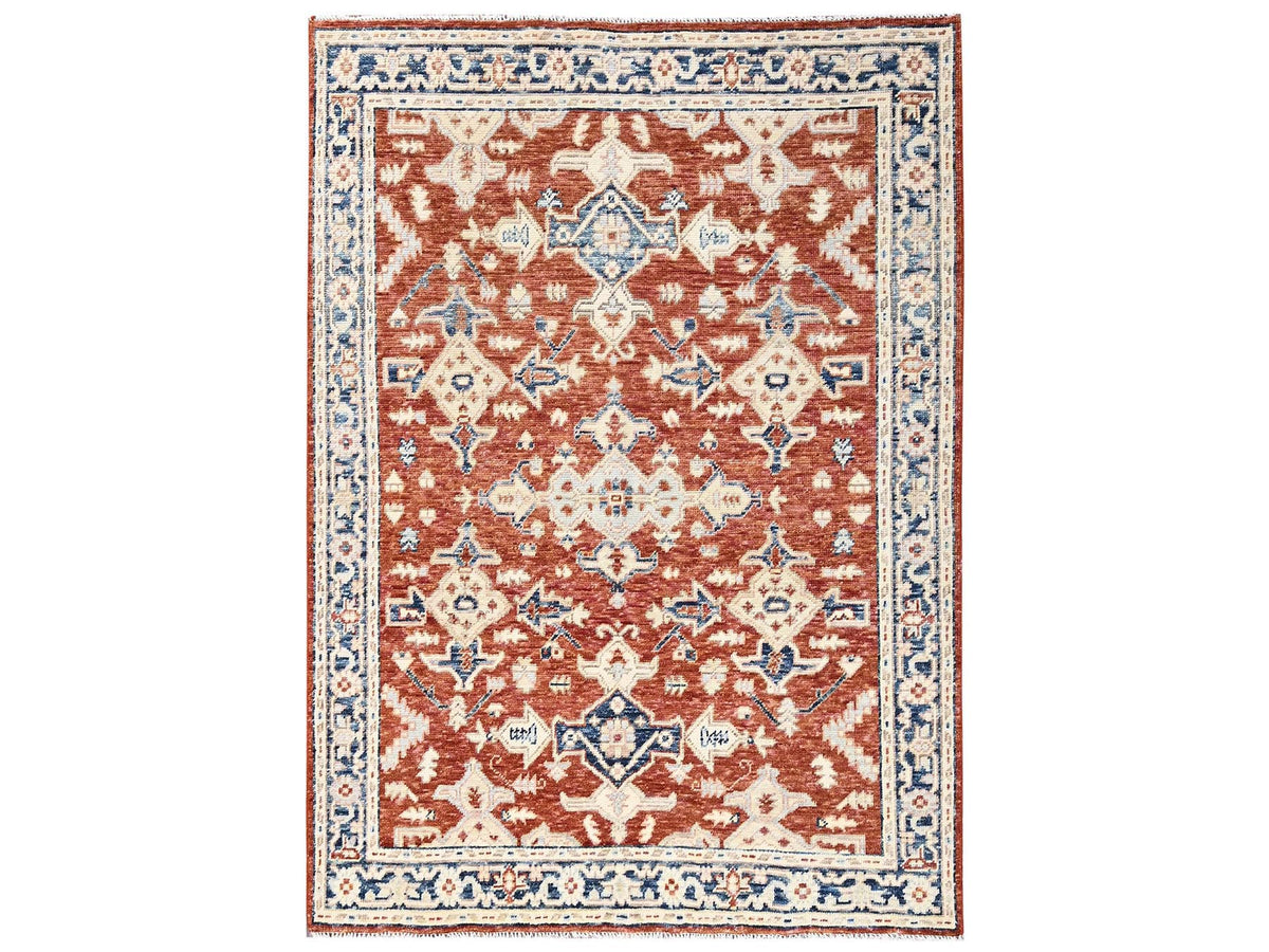 Oushak hand-knotted wool rug in Red & Navy Blue, 4'11" x 6'11" — SKU O02797