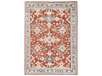 Oushak hand-knotted wool rug in Red & Navy Blue, 4'11" x 6'11" — SKU O02797