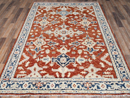 Oushak hand-knotted wool rug in Red & Navy Blue, 4'11" x 6'11" — SKU O02797 (view 2)