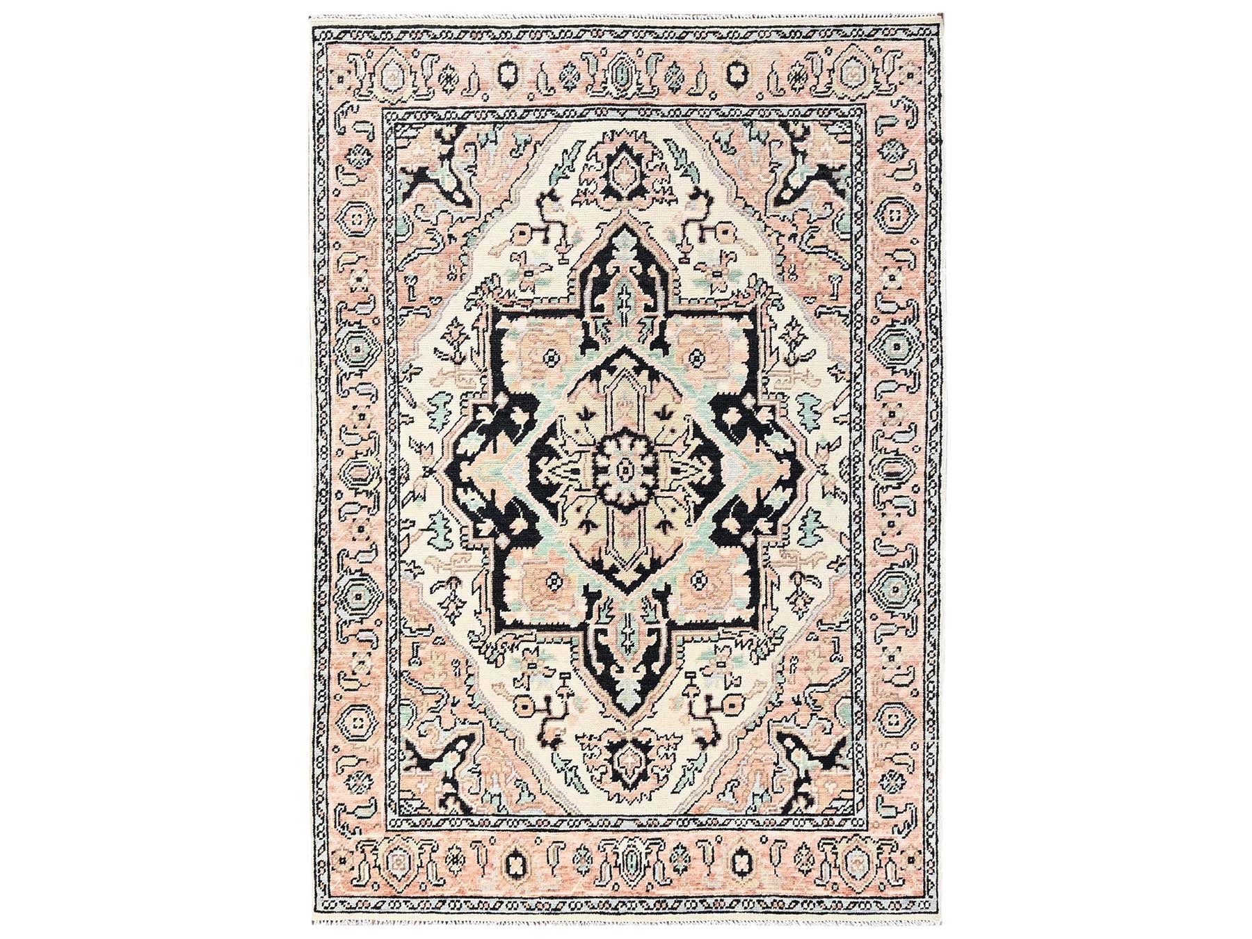 Heriz Tribal & Geometric hand-knotted wool rug in Pink, 4'10" x 7' — SKU O02798