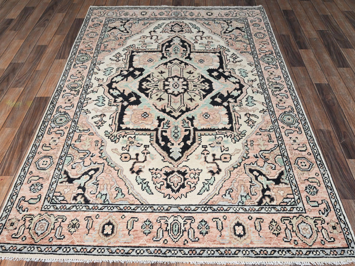 Heriz Tribal & Geometric hand-knotted wool rug in Pink, 4'10" x 7' — SKU O02798 (view 2)