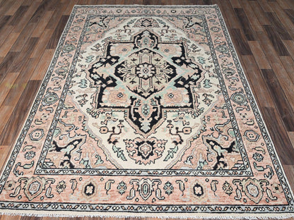 Heriz Tribal & Geometric hand-knotted wool rug in Pink, 4'10" x 7' — SKU O02798 (view 2)