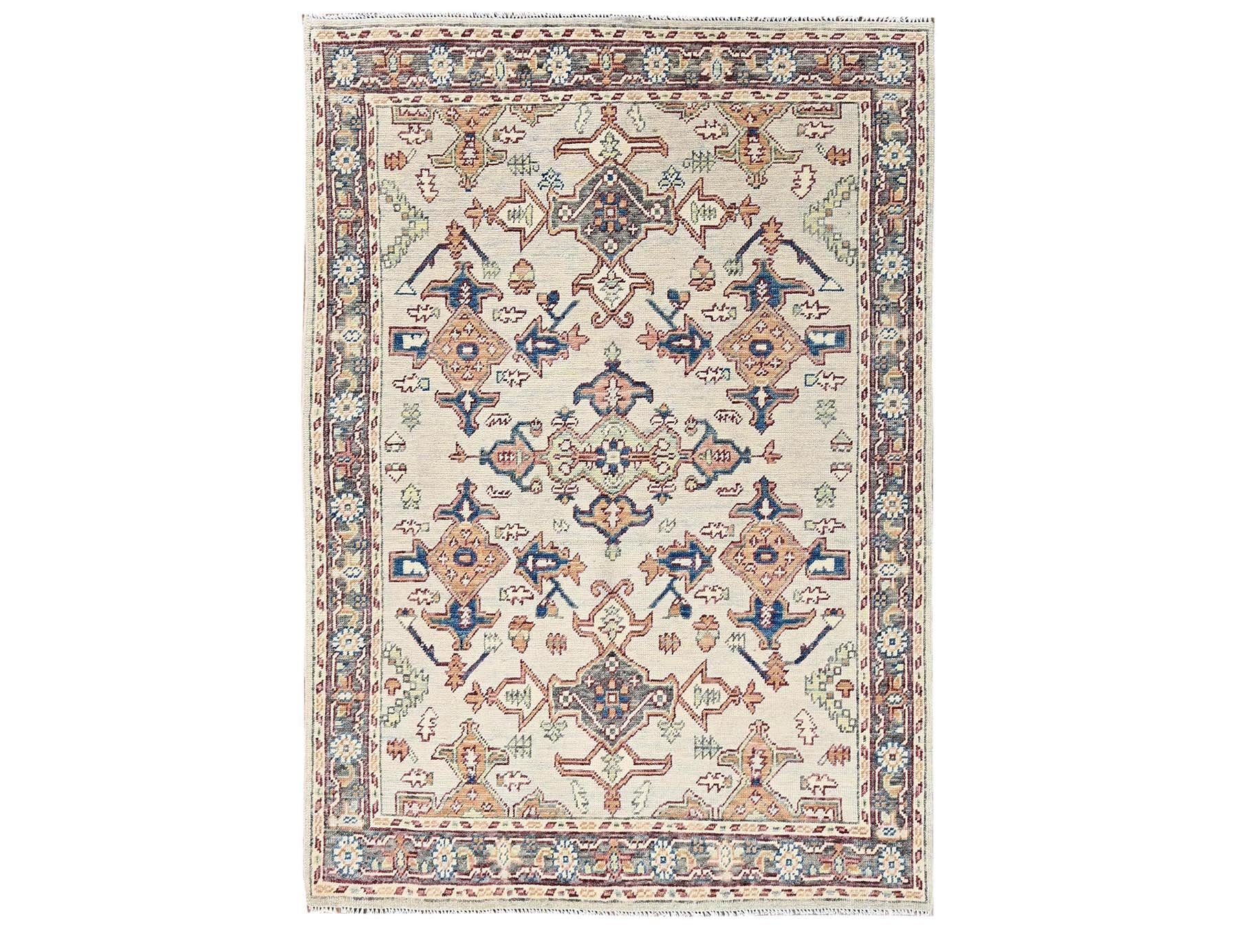 Heriz Tribal & Geometric hand-knotted wool rug in Ivory & Gray, 4'10" x 6'9" — SKU O02800