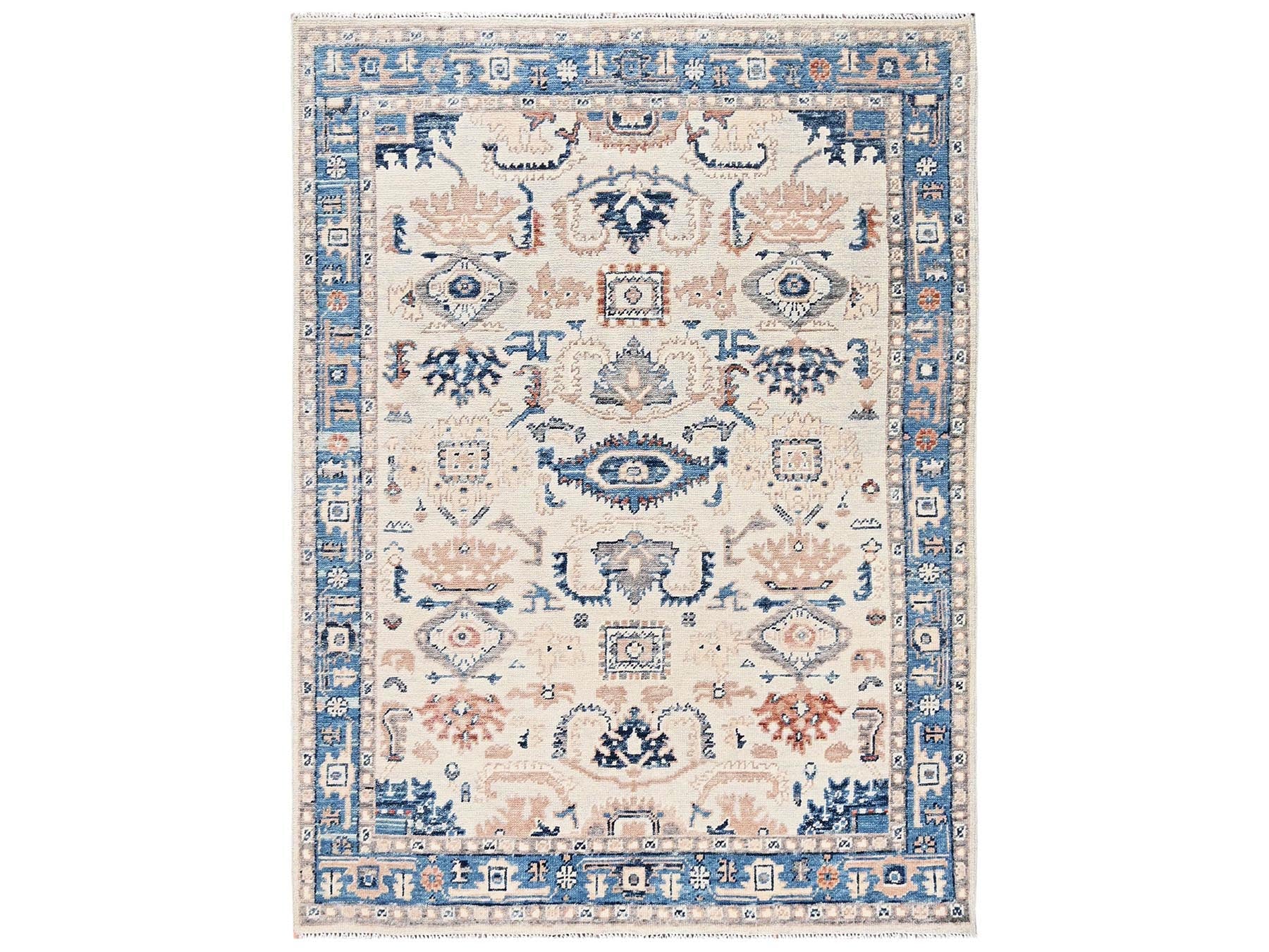 Ivory 4'10" x 7'1" Tribal & Geometric Hand knotted Wool Rug - Sku: O02801