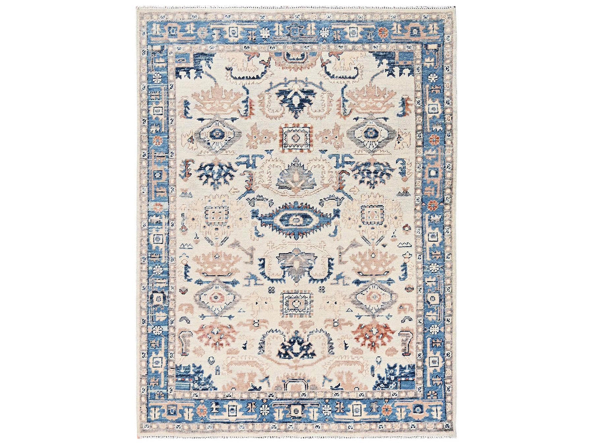 Heriz Tribal & Geometric hand-knotted wool rug in Ivory & Blue, 4'10" x 7'1" — SKU O02801